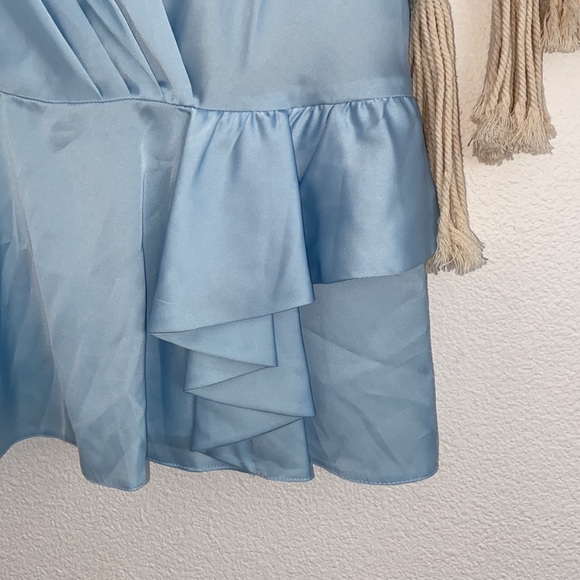 River Island drapey satin sleeveless top in light blue sexy ruffle shirt size 14 - Picture 9 of 16